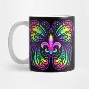 Rainbow Colourd Fleur De Lis Butterfly For Mardi Gras Mug